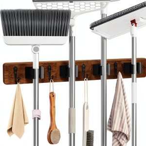 AceMining Wood Broom Holder Wall Mounted Detachable Storage-0