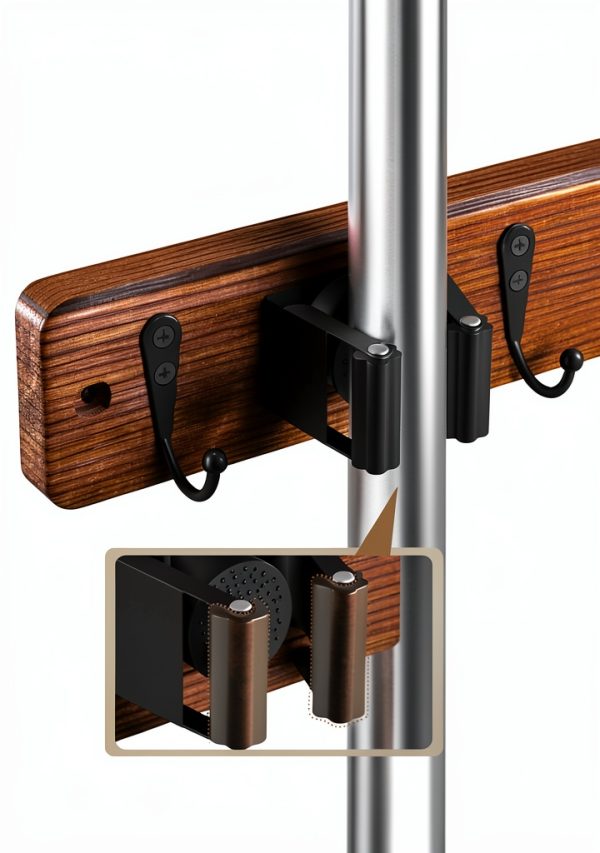 AceMining Wood Broom Holder Wall Mounted Detachable Storage-2