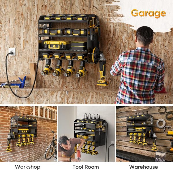 POKIPO Wall Mount Tool Organizer Charging Station Black-5