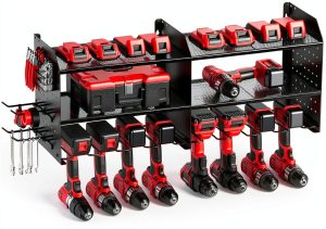 TRZZ Wall Mount Tool Organizer Black Steel Garage Storage-0