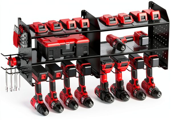 TRZZ Wall Mount Tool Organizer Black Steel Garage Storage-0