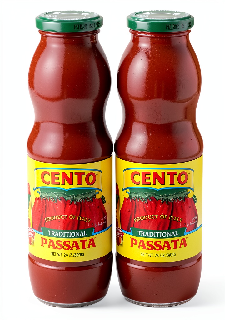 CENTO FOODS Crushed Passata Tomatoes displayed in a kitchen setting