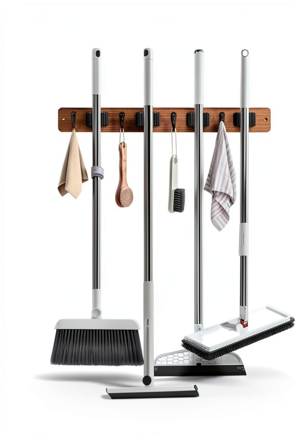 AceMining Wood Broom Holder Wall Mounted Detachable Storage-1