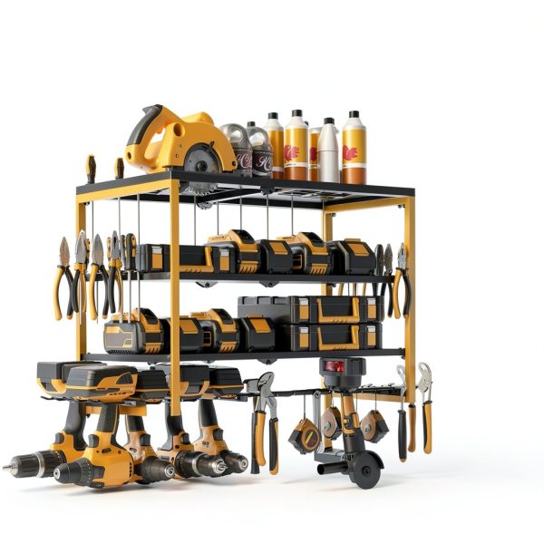 CCCEI Yellow Metal Wall Mount Tool Organizer 4 Shelves-1