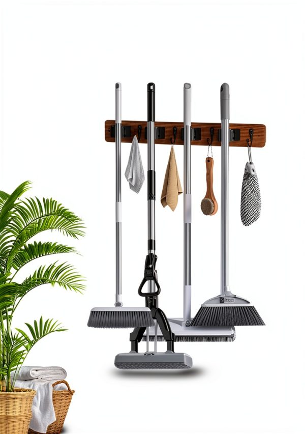 AceMining Wood Broom Holder Wall Mounted Detachable Storage-4