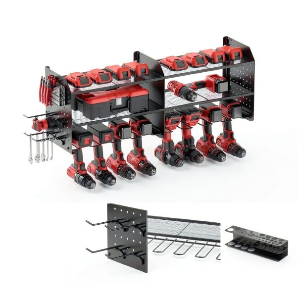TRZZ Wall Mount Tool Organizer Black Steel Garage Storage-1
