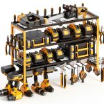 CCCEI Yellow Metal Wall Mount Tool Organizer 4 Shelves-0