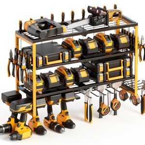 CCCEI Yellow Metal Wall Mount Tool Organizer 4 Shelves-0