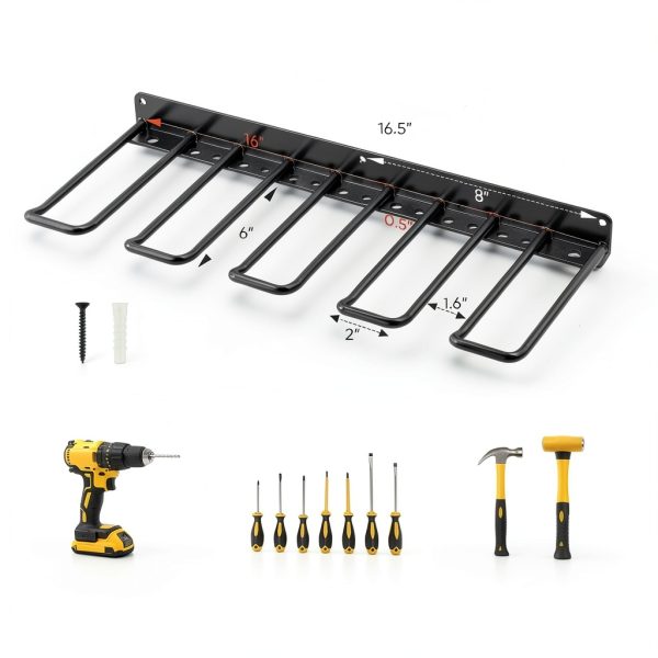 POKIPO Garage Tool Rack Alloy Steel Rust Resistant Wall-3