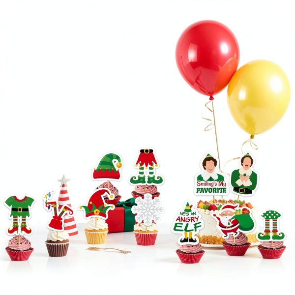 Elf-Themed Cupcake Toppers HigzYovn Home Kitchen-4