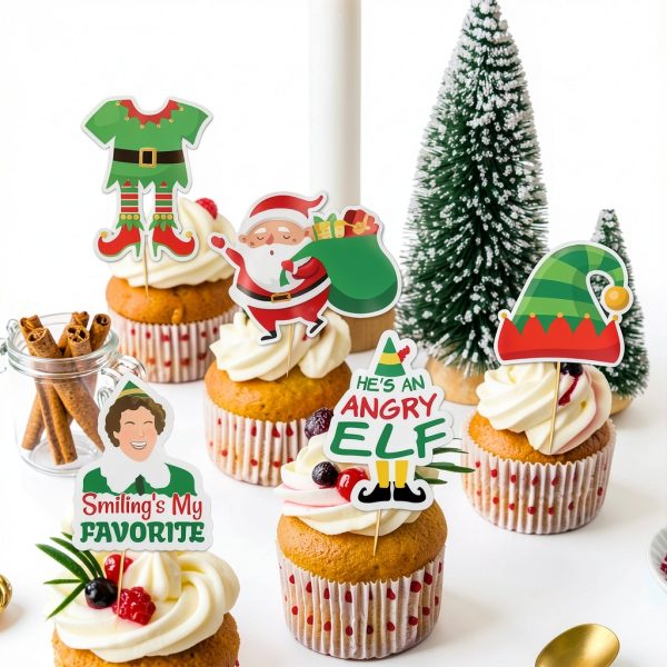 Elf-Themed Cupcake Toppers HigzYovn Home Kitchen-2