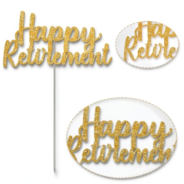 SUWOW Glitter Retirement Cake Topper Premium Cardstock No Shed-3