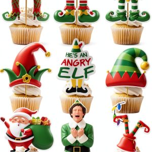 Elf-Themed Cupcake Toppers HigzYovn Home Kitchen-0