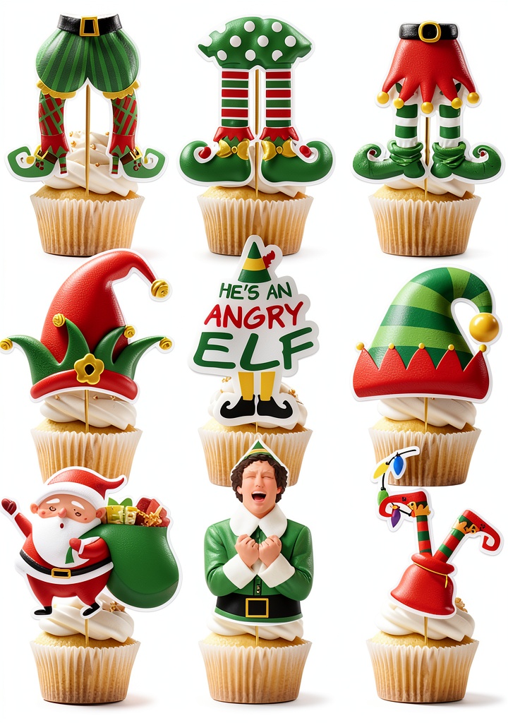 24-piece elf-themed cupcake toppers set