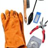 6Pcs Industrial Slag Removal Welding Tools Set - Includes 10 Inch Hammer, 8 Inch Pliers, Wire Brush, Gloves, Wire Gauge, Thickness Gauge - Black, Red, Brown - 0.45kg-0
