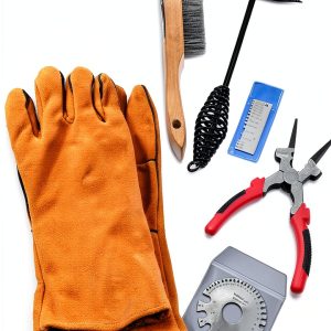 6Pcs Industrial Slag Removal Welding Tools Set - Includes 10 Inch Hammer, 8 Inch Pliers, Wire Brush, Gloves, Wire Gauge, Thickness Gauge - Black, Red, Brown - 0.45kg-0