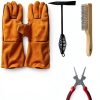 6Pcs Industrial Slag Removal Welding Tools Set - Includes 10 Inch Hammer, 8 Inch Pliers, Wire Brush, Gloves, Wire Gauge, Thickness Gauge - Black, Red, Brown - 0.45kg-1