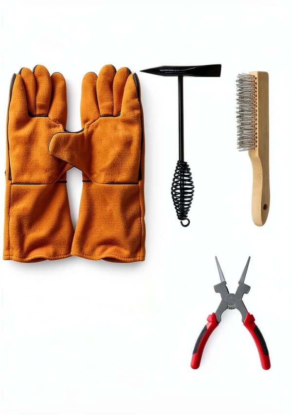 6Pcs Industrial Slag Removal Welding Tools Set - Includes 10 Inch Hammer, 8 Inch Pliers, Wire Brush, Gloves, Wire Gauge, Thickness Gauge - Black, Red, Brown - 0.45kg-1