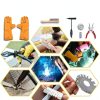 6Pcs Industrial Slag Removal Welding Tools Set - Includes 10 Inch Hammer, 8 Inch Pliers, Wire Brush, Gloves, Wire Gauge, Thickness Gauge - Black, Red, Brown - 0.45kg-6